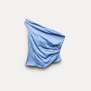 Zara Pale Blue One-Shoulder Blouse